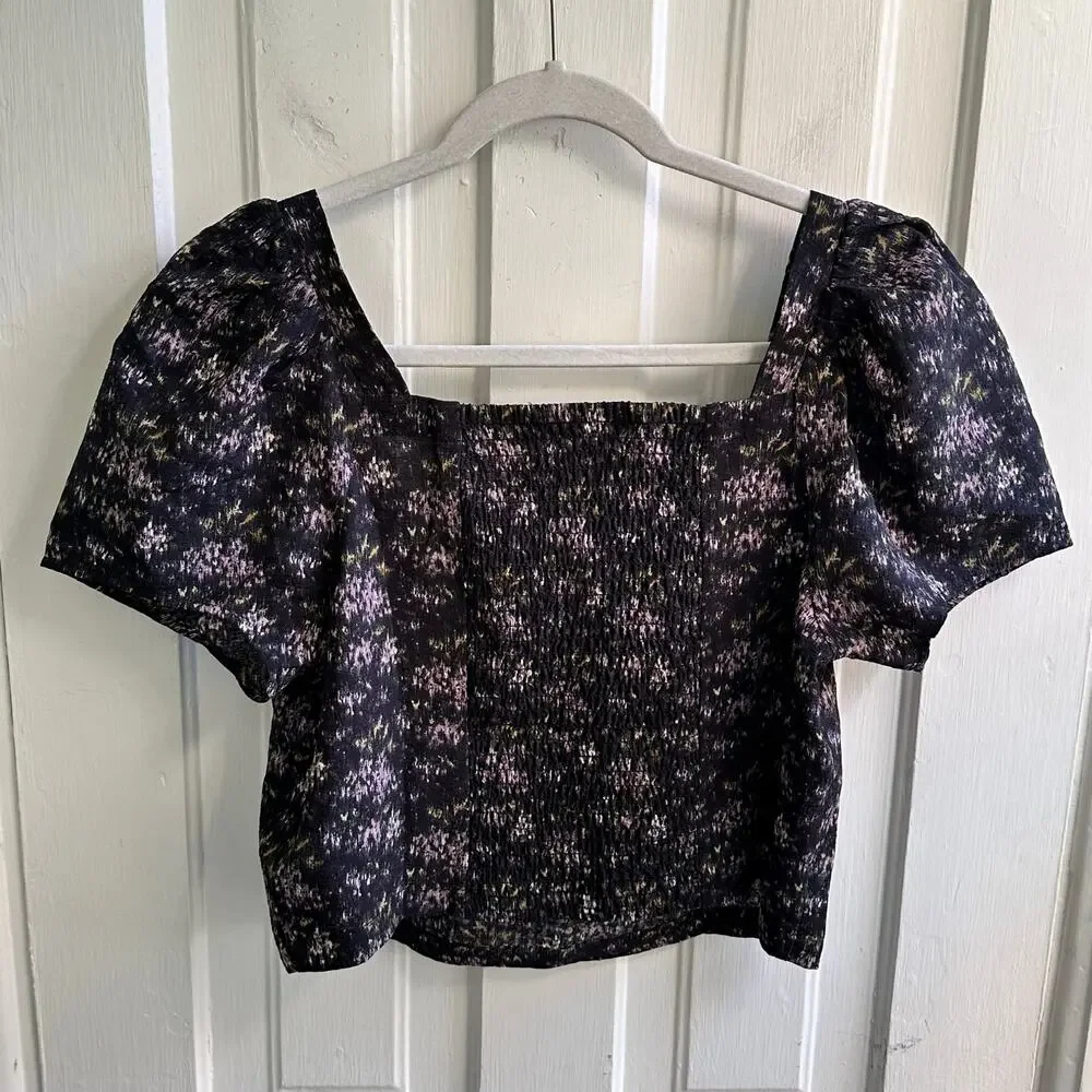 Madewell Floral Smocked Puff Sleeve Top | Dark Romantic Print